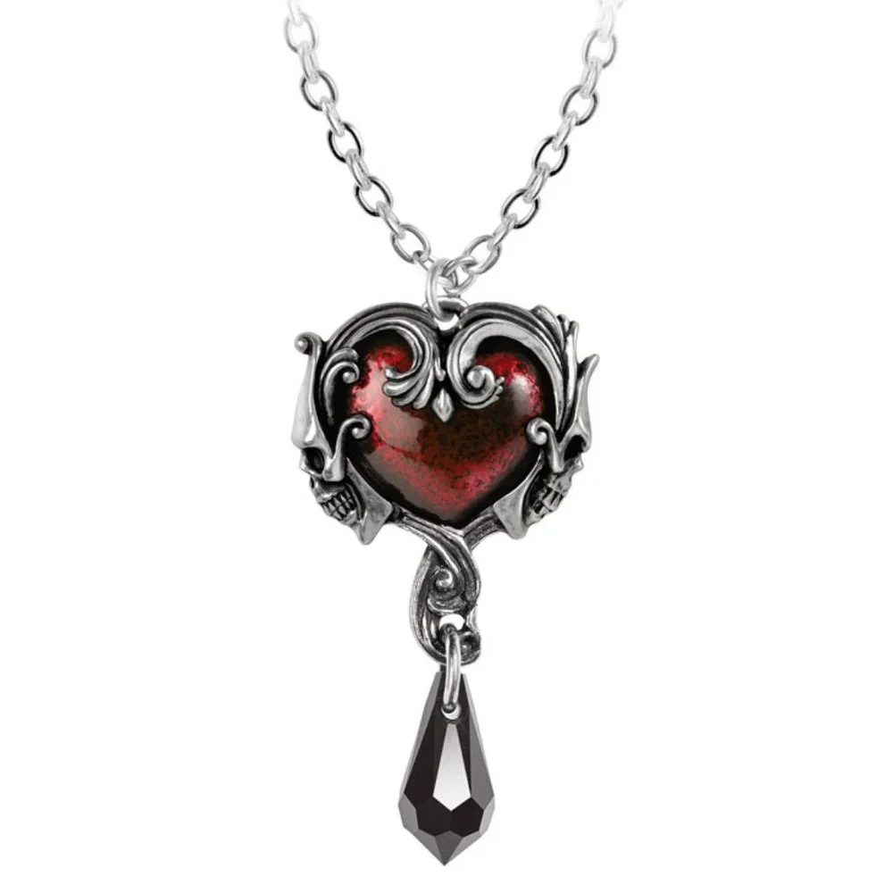 Alchemy Gothic Petite Affair du Coeur Pendant Red Heart Skulls Crystal Necklace - Picture 1 of 3